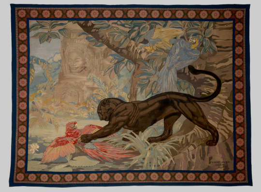 Paul JOUVE (1878-1973) - Panthère noire et perroquet à Angkor Vat, 1921